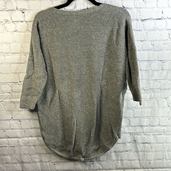 ✨ Express Gray Metallic Shimmer Sweater - V-Neck, Three-Quarter Sleeve, Size Sm - Picture 3 of 3